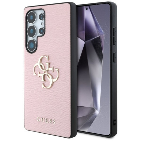 Оригинальный чехол Guess Grained Big 4G Logo Small Classic Logo для Samsung Galaxy S25 Ultra - Pink