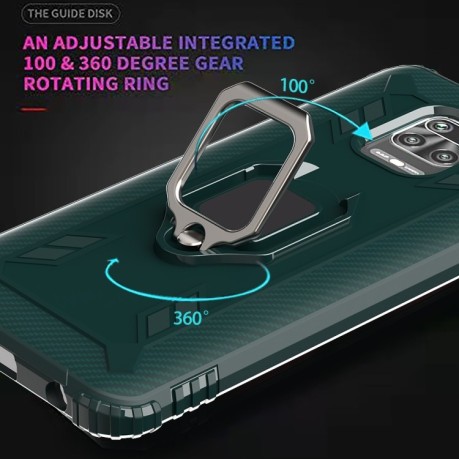 Противоударный чехол 360 Degree Rotating Ring Holder на Xiaomi Redmi Note 9S - зеленый