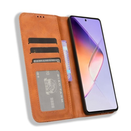 Чехол-книжка Magnetic Buckle Retro Crazy Horse Texture на Infinix Note 40 4G - коричневый
