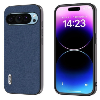 Противоударный чехол ABEEL Genuine Leather Litchi Texture для Google Pixel 9 Pro - синий