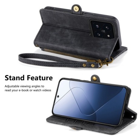 Чехол-книжка Geometric Zipper Wallet Side Buckle Leather для Xiaomi 14 - черный