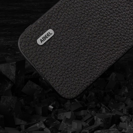 Протиударний чохол ABEEL Genuine Leather Litchi Texture для iPhone 15 Pro Max - чорний