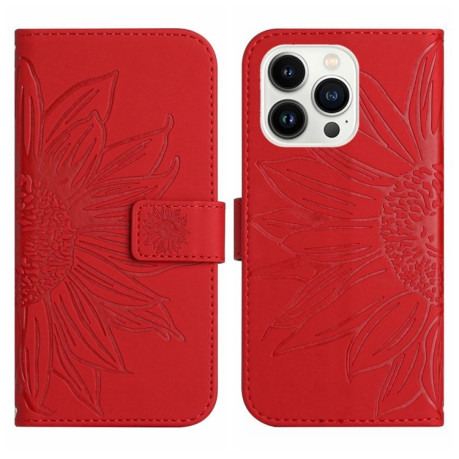 Чехол-книжка Skin Feel Sun Flower для iPhone 15 Pro - винно-красный