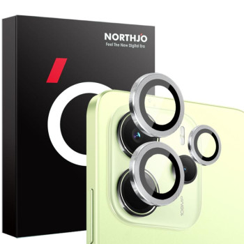 Защитное стекло для камеры NORTHJO Glitter Camera Lens Protector Tempered Glass Metal Ring на Xiaomi Redmi Note 14 4G 164.84mm - серебристое