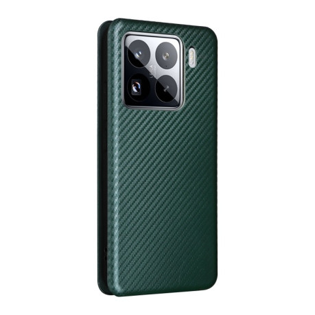 Чехол-книжка Carbon Fiber Texture на Xiaomi 15 - зеленый