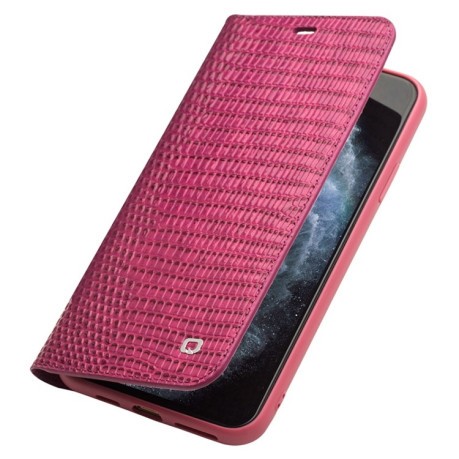 Кожаный чехол-книжка QIALINO Crocodile Texture для iPhone 11 Pro Max - пурпурно-красный