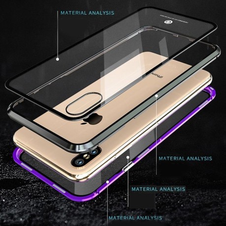 Двусторонний Магнитный Стеклянный Чехол Magnetic Metal Glass Front Back на iPhone XR Черный