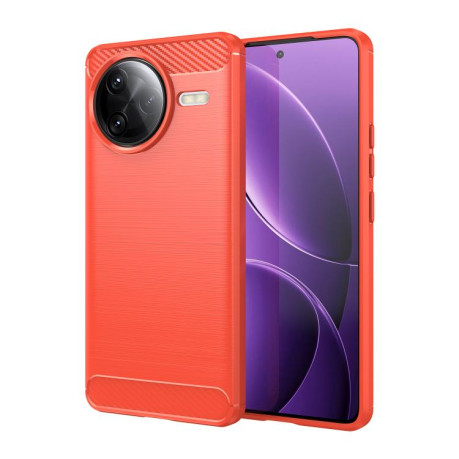 Противоударный чехол Brushed Texture Carbon Fiber на Xiaomi Poco F7 Ultra - красный