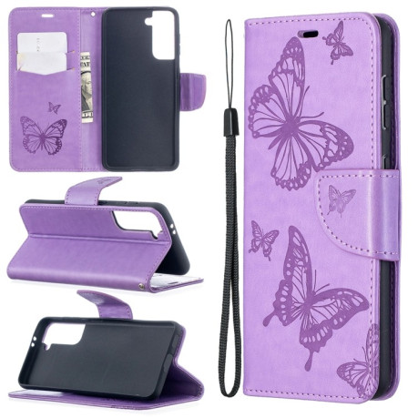 Чохол-книжка Butterflies Pattern на Samsung Galaxy S21 - фіолетовий