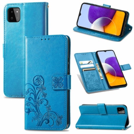 Чехол-книжка Four-leaf Clasp Embossed на Samsung Galaxy M32/A22 4G - синий