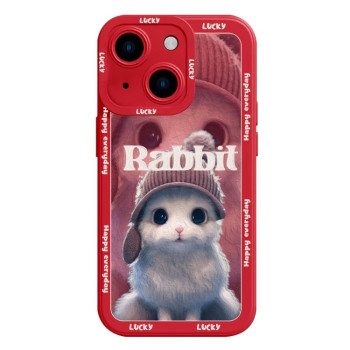 Силіконовий чохол Liquid Silicone Oil Painting Rabbit на iPhone 15 - червоний