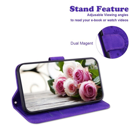 Чехол-книжка Butterfly Rose Embossed для OPPO Reno7 4G - фиолетовый