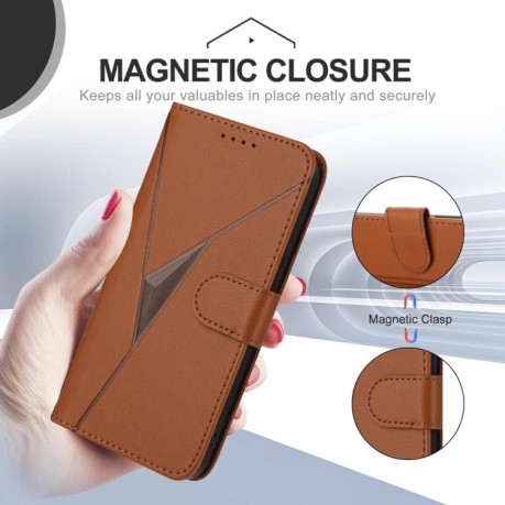 Чохол-книжка Triangle Pattern Buckle Clasp Leather на Xiaomi Redmi Note 14 Pro 4G - коричневий