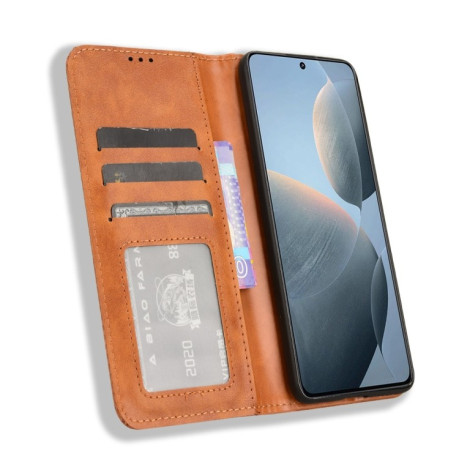 Чохол-книжка Magnetic Buckle Retro Crazy Horse Texture на Xiaomi Poco X6 Pro - коричневий