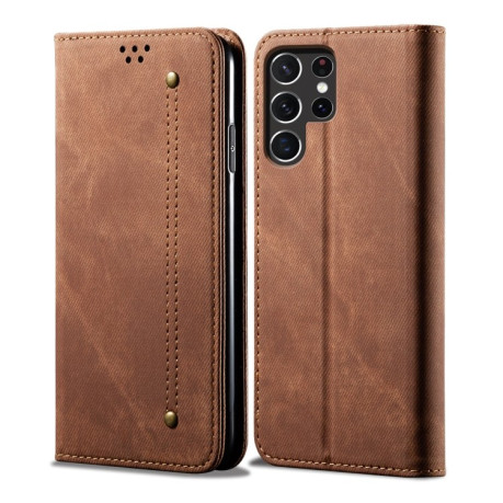 Чехол книжка Denim Texture Casual Style на Samsung Galaxy S25 Ultra 5G - коричневый