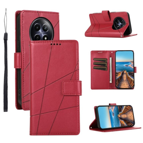Чехол-книжка противоударная PU Genuine Leather Texture Embossed Line для Realme 12 5G - красный