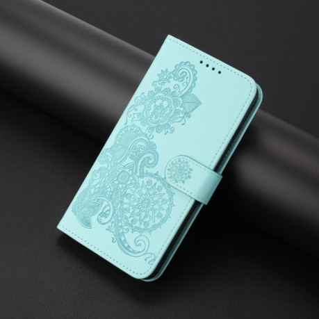 Чехол-книжка Embossed Flower Zipper Leather на Redmi Note 14 5G/Poco M7 Pro 5G - голубой