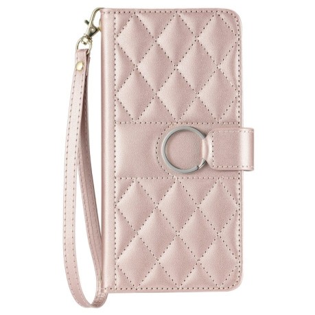Чехол-книжка Ring Buckle Rhombic Leather для Google Pixel 8a - розовое золото