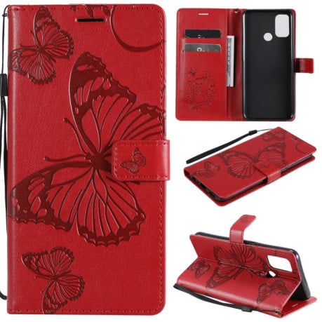 Чехол-книжка Embossed Butterfly для OPPO A53 (2020) / A53s / A33 (2020) / A32 3D - красный