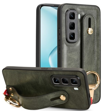 Противоударный чехол Wristband Leather Back для Infinix Hot 50 Pro 4G - зеленый