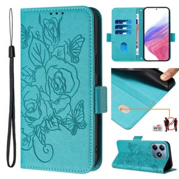 Чехол-книжка Embossed Rose RFID Anti-theft Leather для Realme C61/C63/Note 60/Note 60x - голубой
