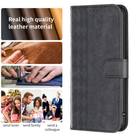 Чехол-книжка Plaid Embossed Leather для Xiaomi Redmi Note 13 5G - черный