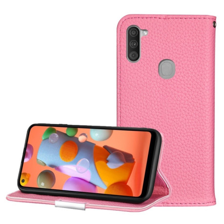 Чохол-книжка Litchi Texture Solid Color Samsung Galaxy A11/M11 - рожевий