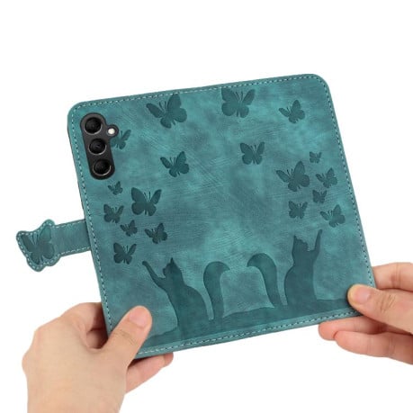 Чохол-книжка з тисненням Butterfly Cat м'яка фактура з магнітним хлястиком на Samsung Galaxy S25 FE 5G - блакитний