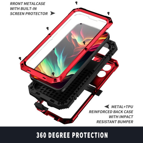 Противоударный металлический чехол R-JUST Dustproof на iPhone 15 Pro - красный