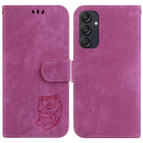 Чехол-книжка Little Tiger Embossed Leather на Samsung Galaxy M55 - пурпурно-красный