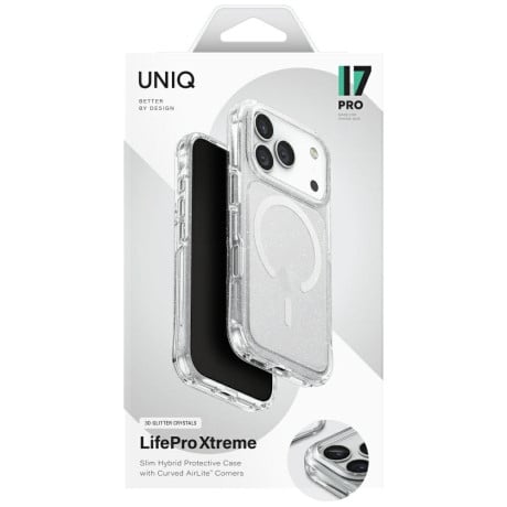 Оригінальний чохол Uniq LifePro Xtreme Magclick Charging на iPhone 17 Pro - Clear-Glitter