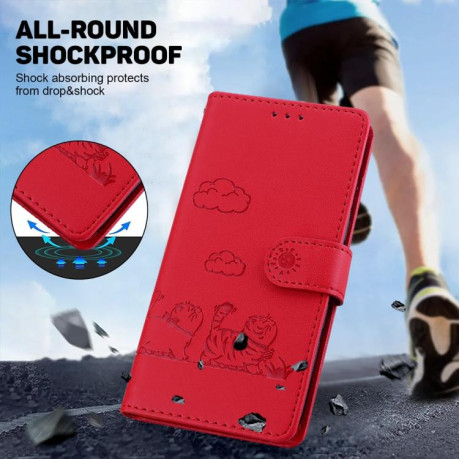 Чохол-книжка Cute Cats RFID Leather для Xiaomi Redmi Note 14 4G 164.84mm - червоний