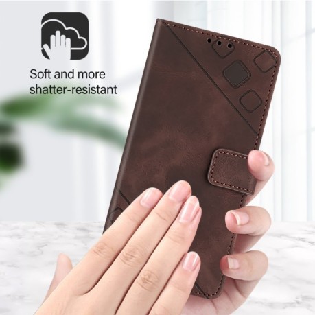 Чехол-книжка Skin-feel Embossed для Realme GT 7 Pro 5G - коричневый
