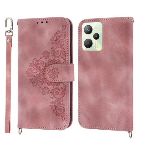 Чехол-книжка Skin-feel Flowers Embossed для OPPO Reno 8 4G/5G - розовый