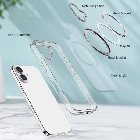 Чохол kalebol з MagSafe та підставкою 360 Metal Ring Holder на iPhone 17 - прозорий