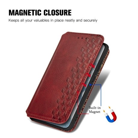 Чехол-книжка Cubic Grid на Samsung Galaxy S23 Ultra 5G - красный