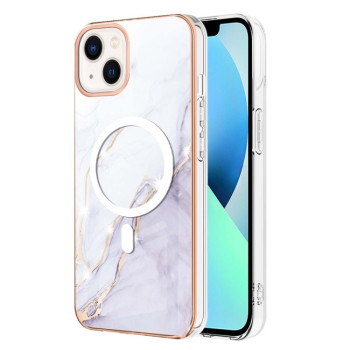 Протиударний чохол Marble Pattern Dual-side IMD Magsafe для iPhone 15 Plus - білий
