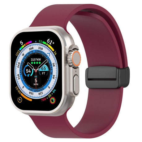 Силіконовий ремінець Magnetic Black Buckle Smooth для Apple Watch 10 46mm/Ultra 49mm / Series 8/7 45mm / 44mm / 42mm- бордовий