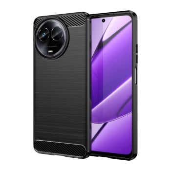 Противоударный чехол Brushed Texture Carbon Fiber на Realme 11 5G - черный