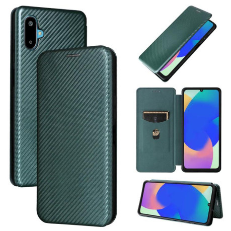 Чехол-книжка Carbon Fiber Texture на Samsung Galaxy M06 5G - зеленый