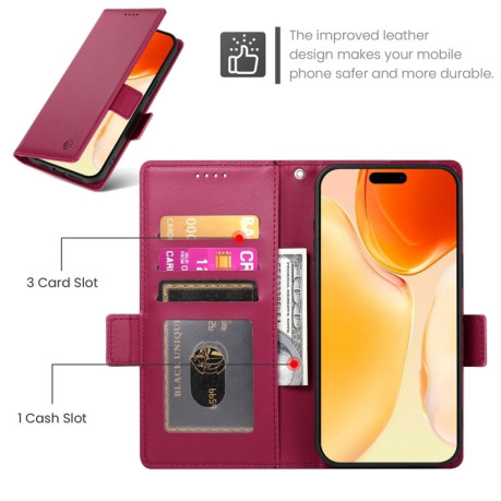 Чехол-книжка Side Buckle Magnetic Frosted Leather для iPhone 16 Plus - винно-красный