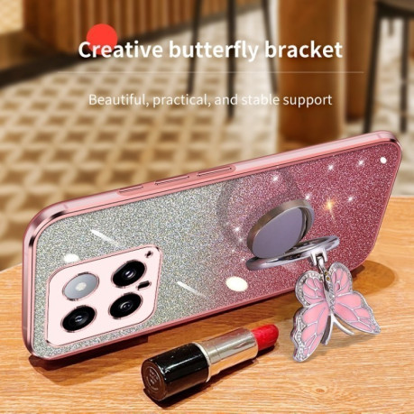 Чохол протиударний Plated Gradient Glitter Butterfly Holder для Xiaomi 14 - фіолетовий