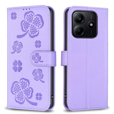 Чехол-книжка Four-leaf Clasp Embossed на Xiaomi Redmi Note 14 5G/Poco M7 Pro 5G - фиолетовый