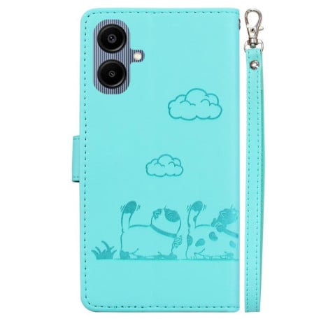 Чохол-книжка з тисненням &quot;Cute Cats&quot; та захистом від сканування RFID на Samsung Galaxy A07 4G/A06 4G/5G - зелений