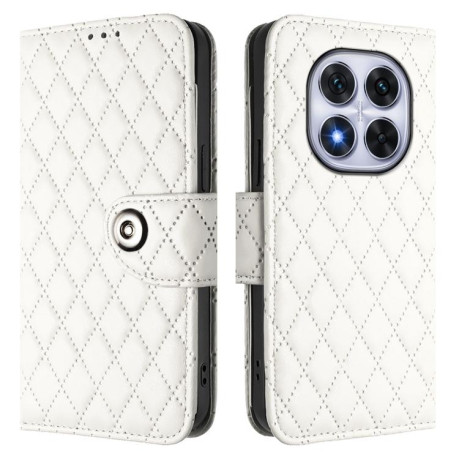 Чехол-книжка Rhombic Texture Flip Leather для Xiaomi Redmi Note 14 Pro 4G - белый