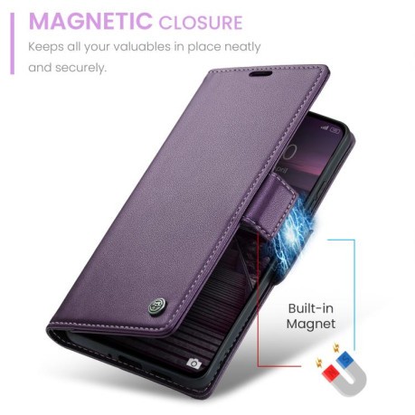 Чохол-книжка CaseMe 023 Butterfly Buckle Litchi Texture RFID Anti-theft Leather для Xiaomi Poco F7 Pro / F7 Ultra - фіолетовий