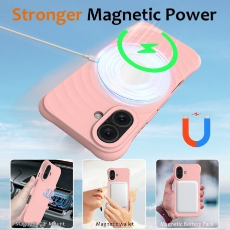 Противоударный чехол Wave Texture MagSafe Magnetic Liquid Silicone для iPhone 16 - розовый