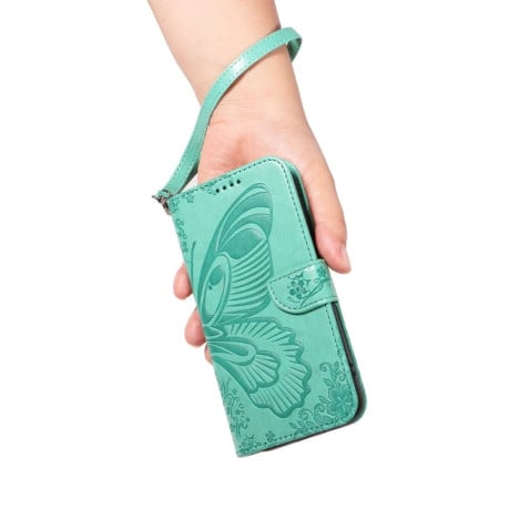 Чехол-книжка Swallowtail Butterfly Embossed Leather для Samsung Galaxy S24 FE 5G - зеленый