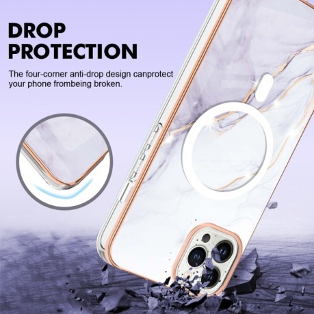 Противоударный чехол Marble Pattern Dual-side IMD Magsafe для iPhone 15 Pro Max - белый