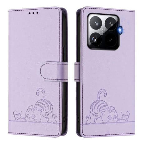 Чехол-книжка Cat Embossing Pattern на Xiaomi 15T Pro 5G - фиолетовый